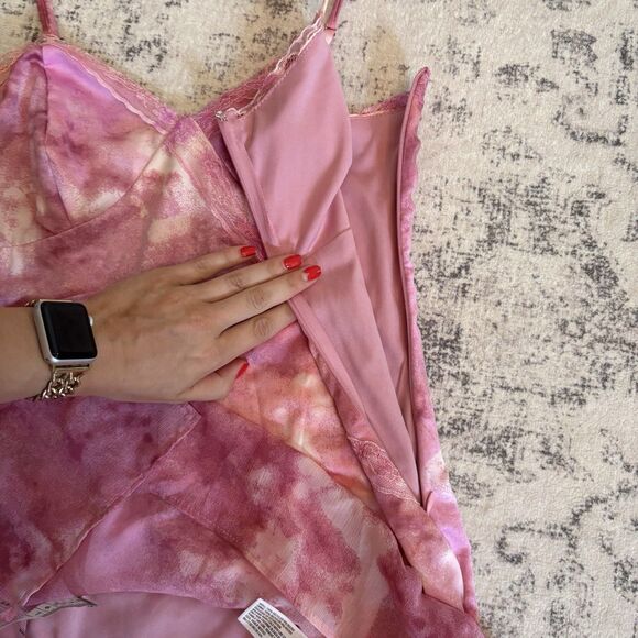 Wild Fable Fairy Asymmetrical Slip Dress Pink Size Small Lace Trim Y2K Whimsical - Picture 6 of 8